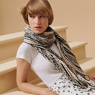 Tatouages Marins Bandana pleated shawl 140 Beige Hermès
