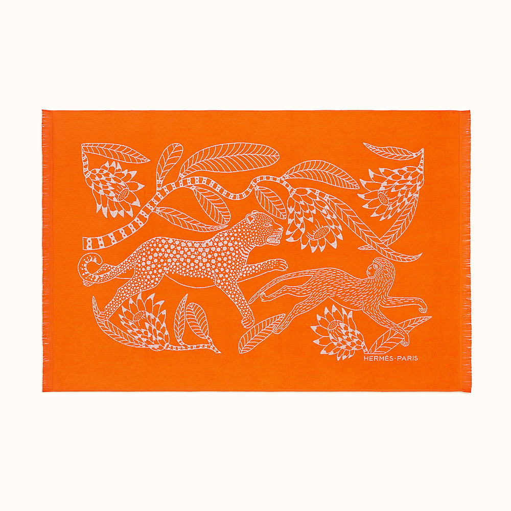 Serviette De Plage Hermès Telo Da Mare - 100x92 Cm, Coton, Couleur Rose Bébé Avec Cheval, Occasion Très Bon état