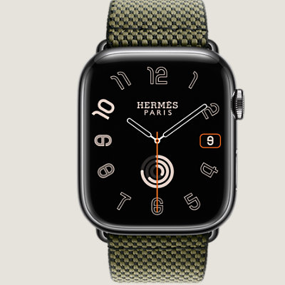 Space Black Series 9 case & Band Apple Watch Hermès Single Tour 45 mm Toile H