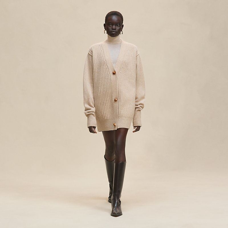 Thick long-sleeve cardigan - Beige | Hermès Denmark