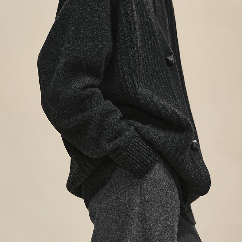 Thick long-sleeve cardigan - Grey | Hermès USA