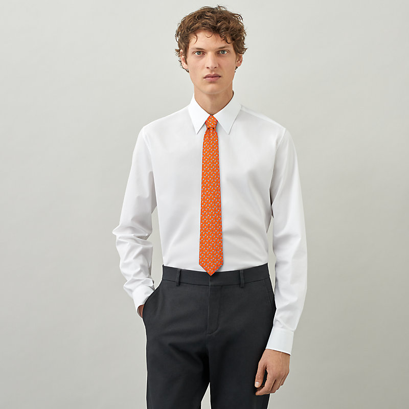 white shirt orange tie