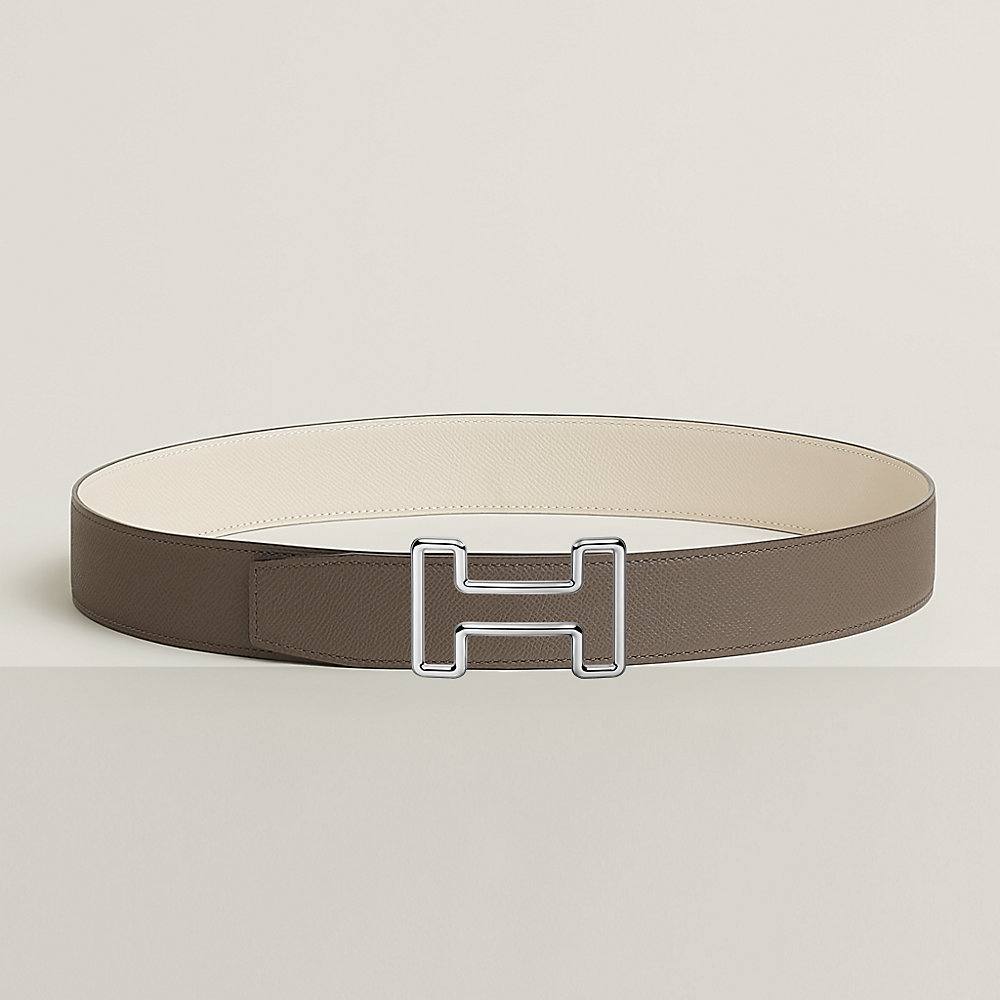 BOUCLE BELT BUCKLE & REVERSIBLE CHOCOLATE BROWN AND BLACK LEATHER STRAP 38MM SILVER HARDWARE main image 0