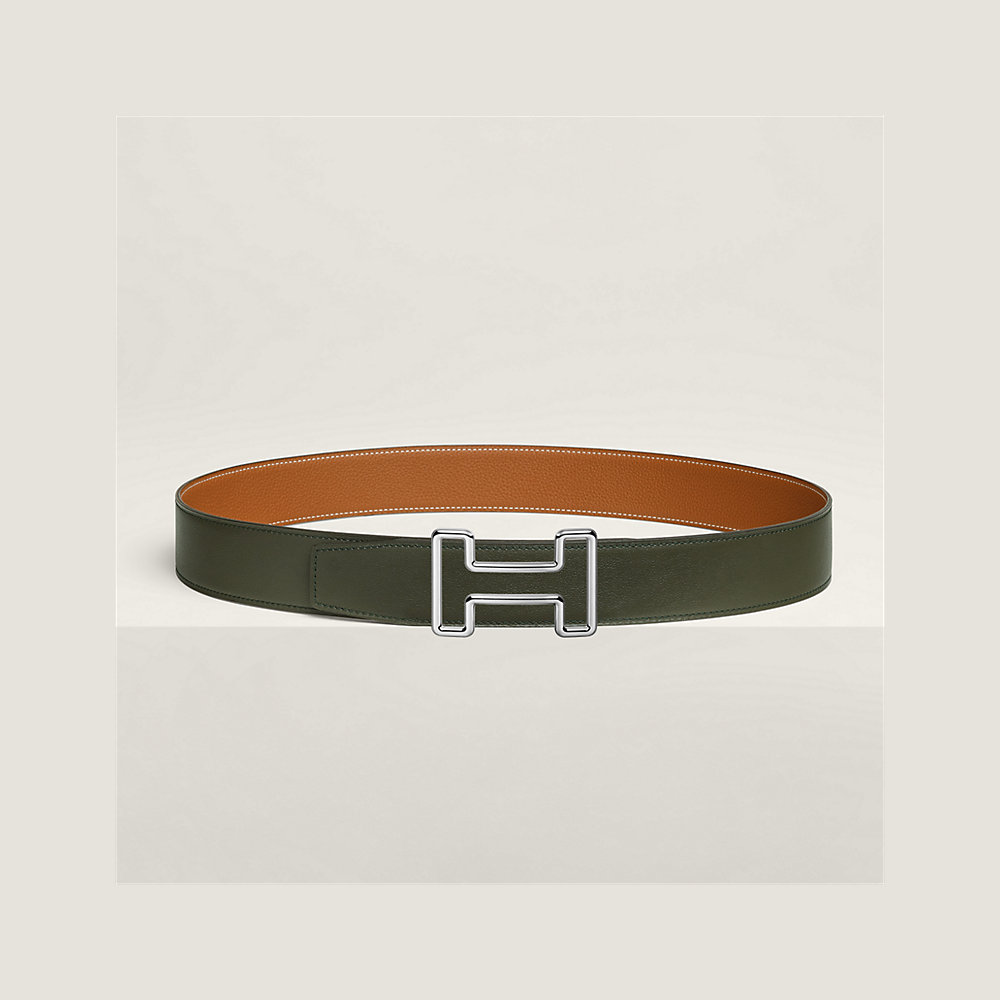 H TONIGHT BELT 38MM SILVER BUCKLE DARK BLUE GREY LEATHER main image 0