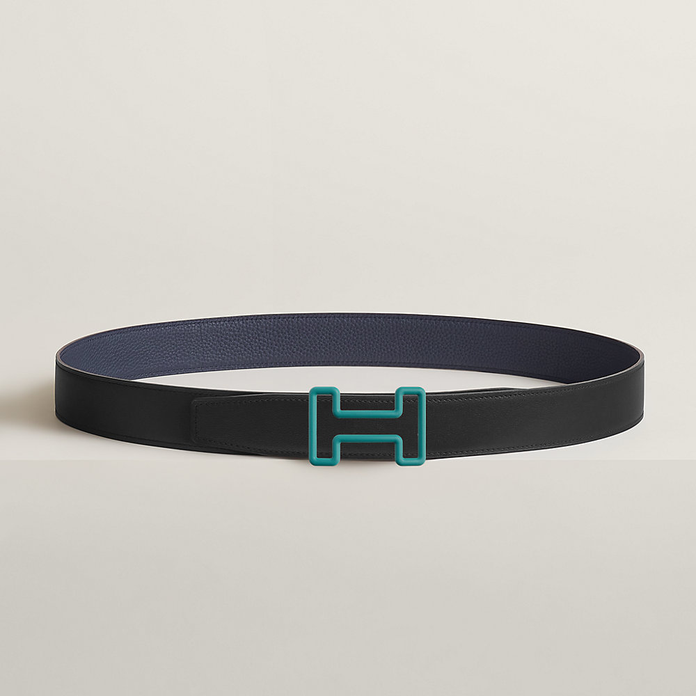 H TONIGHT BELT 38MM BLACK GREEN GREY LEATHER