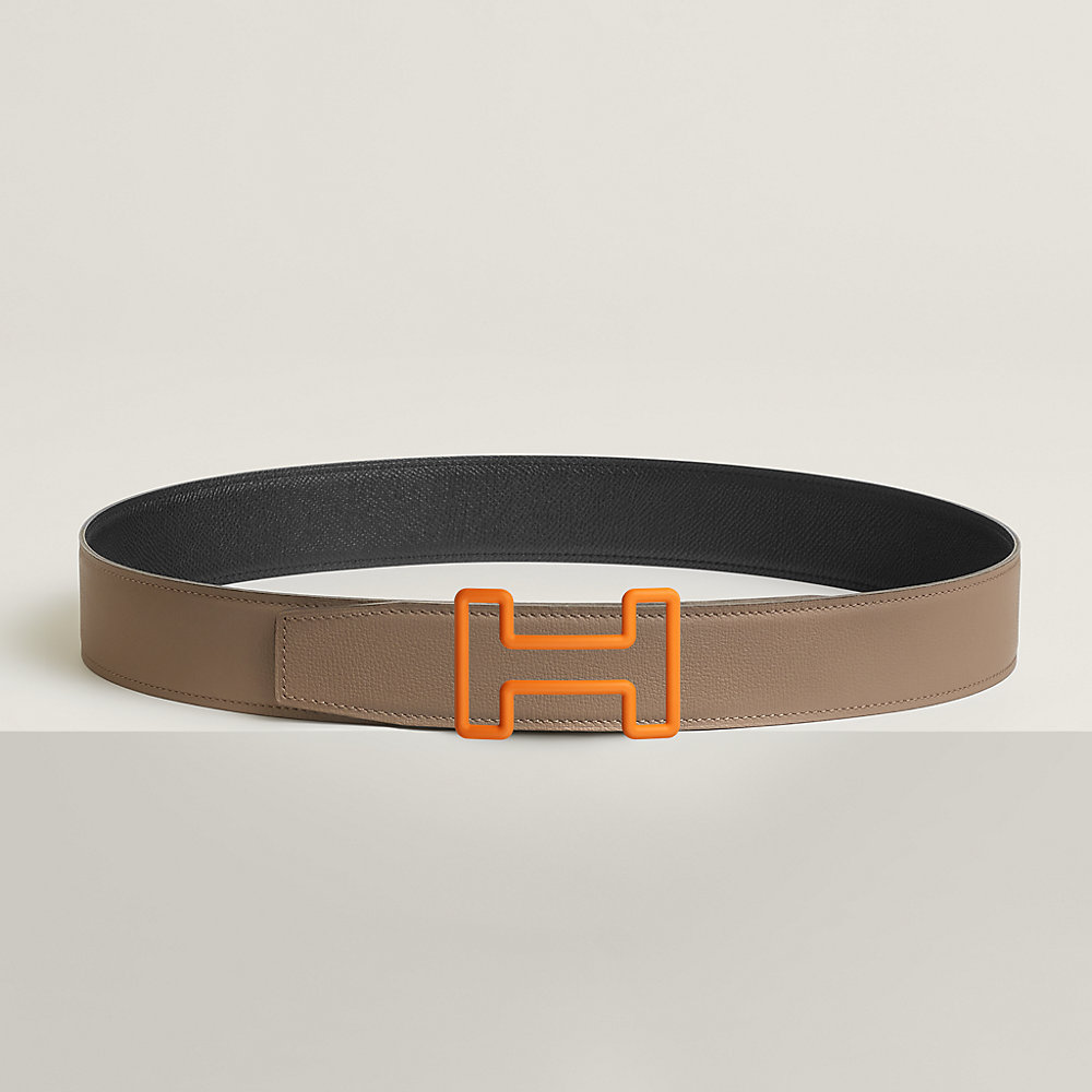 H TONIGHT BELT 38MM WHITE ETOUPE LEATHER