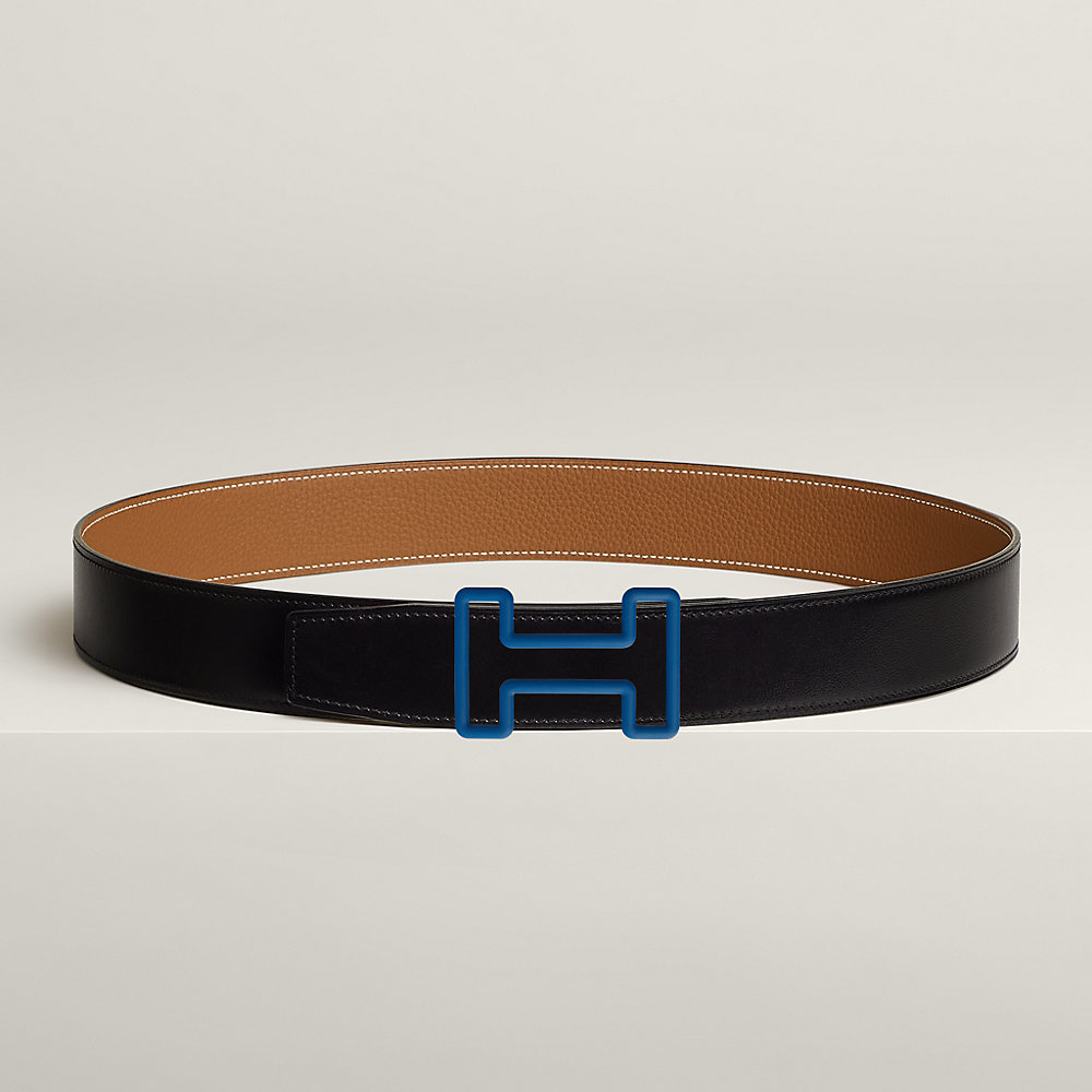 HM OSCAR BELT BUCKLE & REVERSIBLE BLACK AND ASH GREY LEATHER STRAP 38MM SILVER HARDWARE