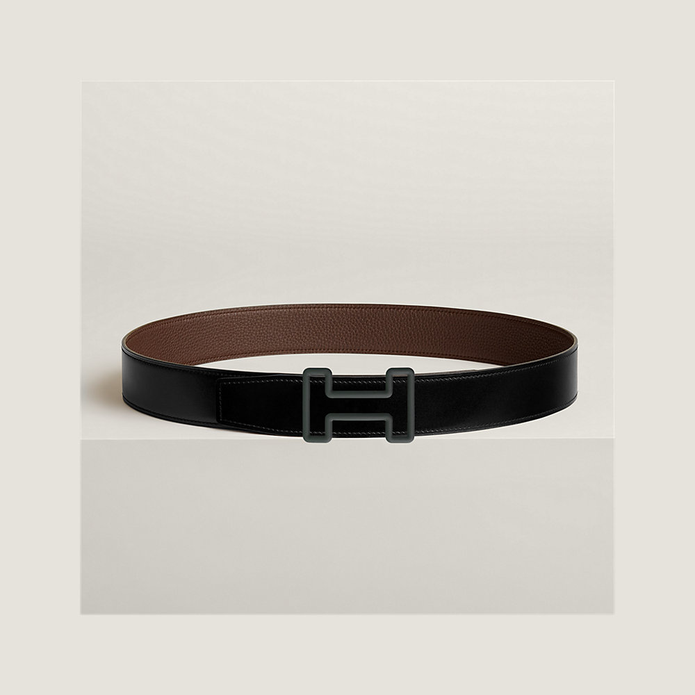 H TONIGHT BELT 38MM BLACK BUCKLE DARK BLUE GREY LEATHER