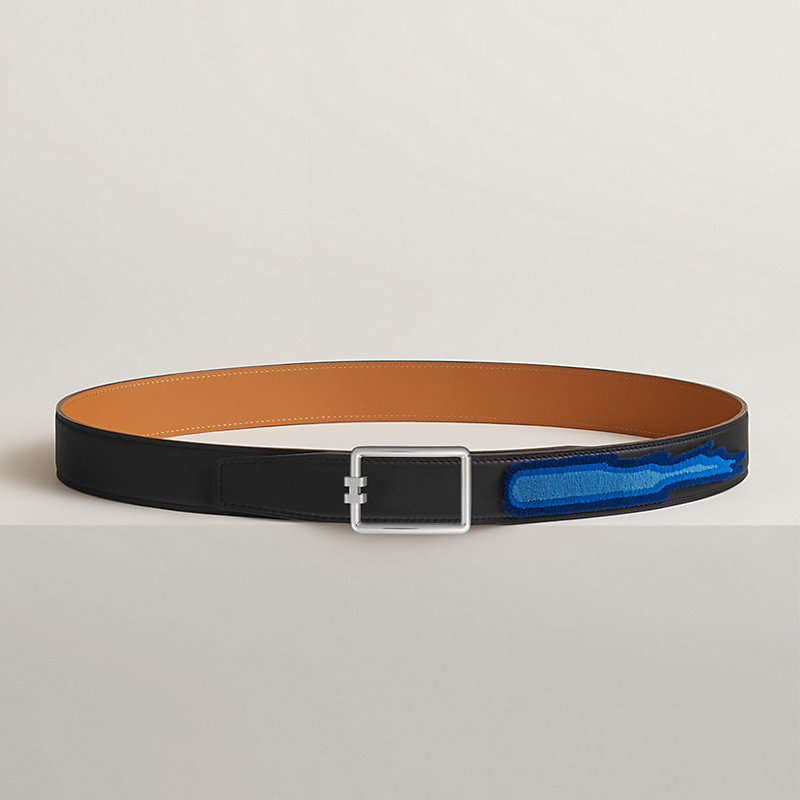 Tube H belt buckle & Leather strap 32 mm