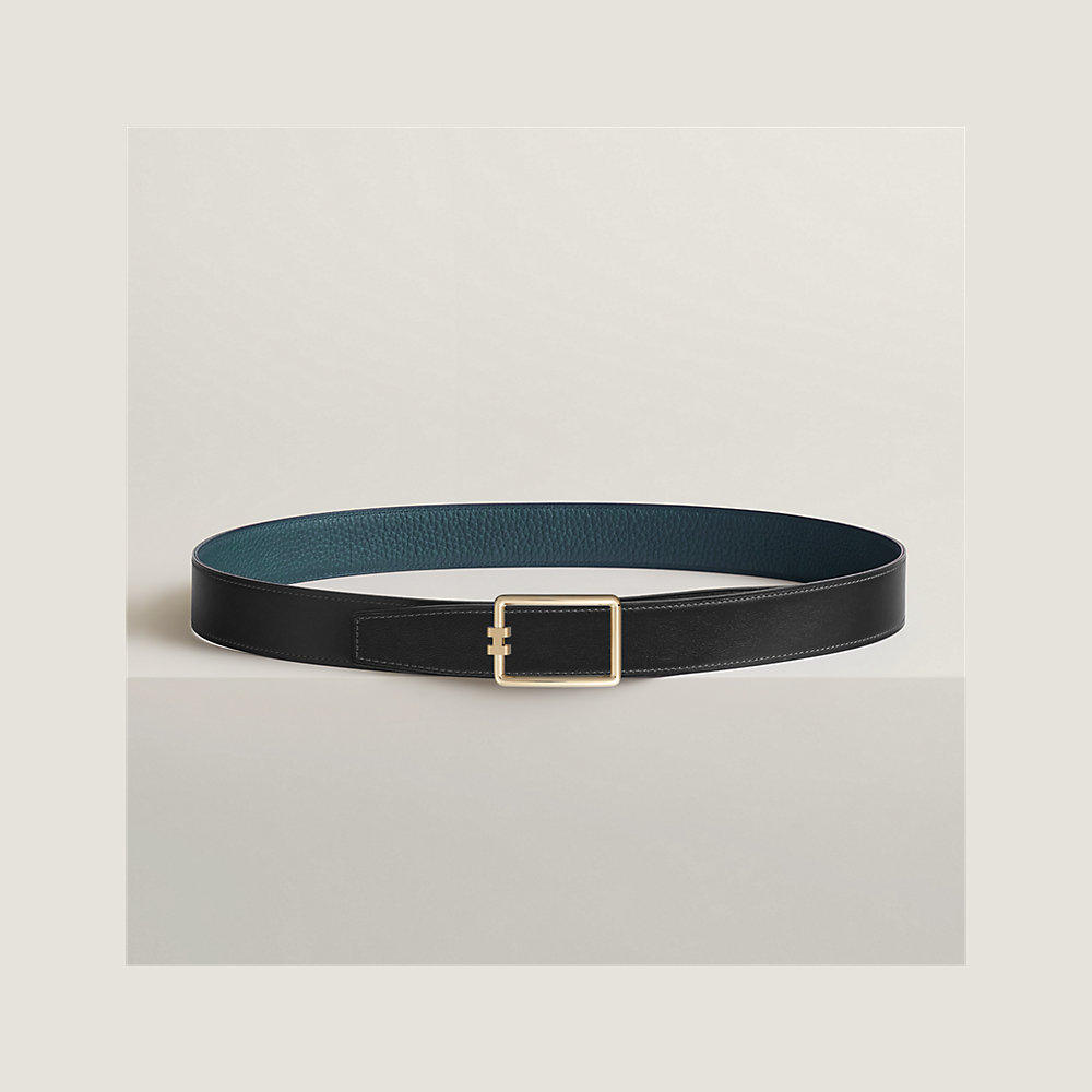 TUBE H BELT GOLD BUCKLE & REVERSIBLE BLACK LEATHER STRAP 38MM