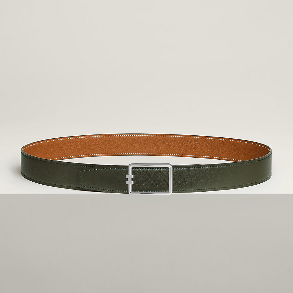 DOUBLE H REVERSIBLE BELT 32MM GOLD BUCKLE TIN GREY GOLD LEATHER