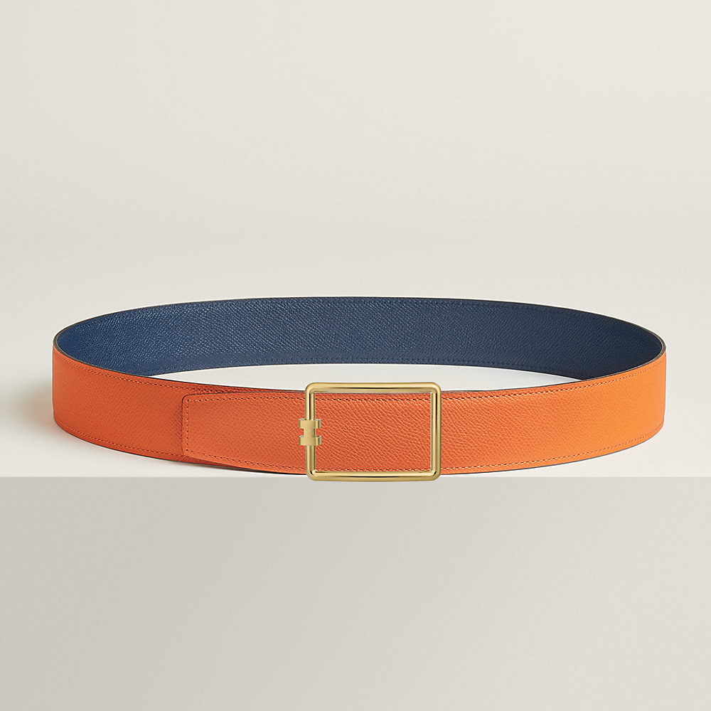H TUBE BELT 38MM GOLD BUCKLE SKY BLUE BLACK LEATHER