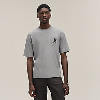 エルメス コットン Tシャツ L メンズ ブルー レザーパッチ ヤ*カ様