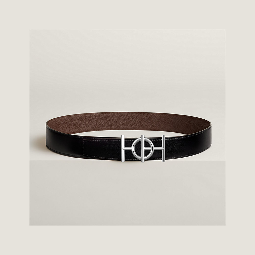 H ULYSSE BELT 38MM SILVER BUCKLE BLACK BROWN LEATHER