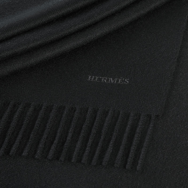Hermes Black Silk and Wool Faconnee Grand H Pattern Scarf Hermes