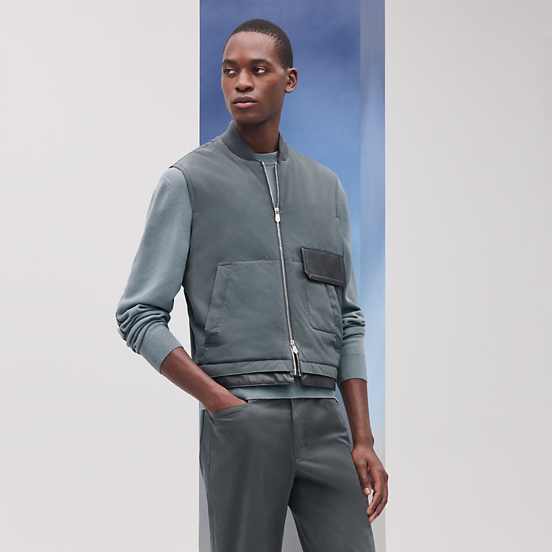 Vest with leather details - Grey - 44 | Hermès UK