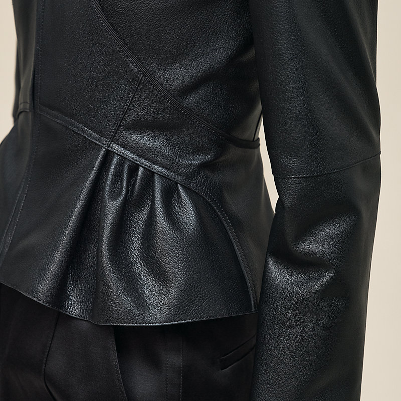 Veste sans col en cuir