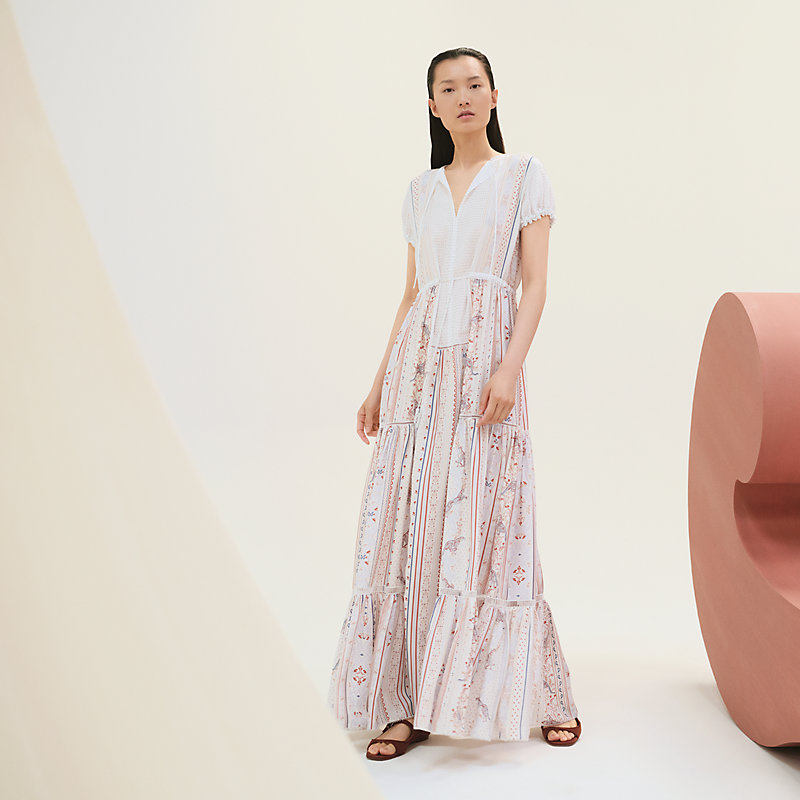 Vestido bohemio bordado con estampado "Guépards et Palmettes Rayé"