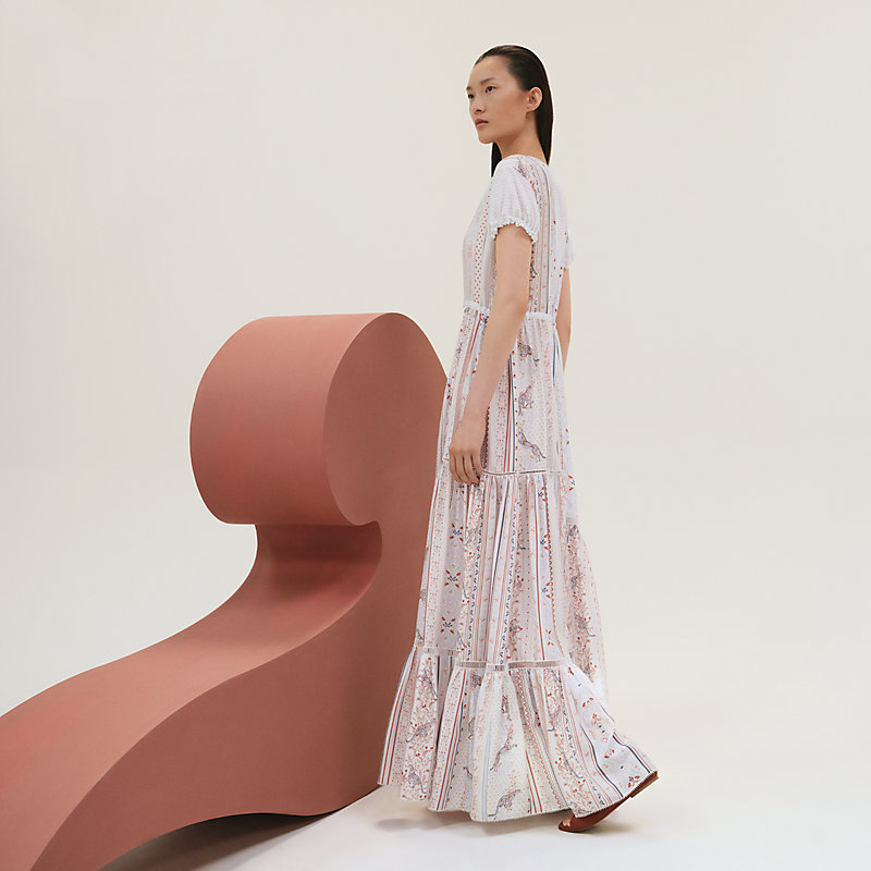 Vestido bohemio bordado con estampado "Guépards et Palmettes Rayé"