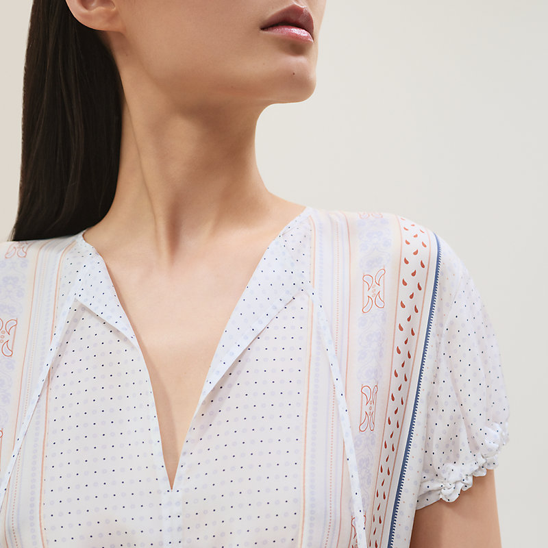 Vestido bohemio bordado con estampado "Guépards et Palmettes Rayé"