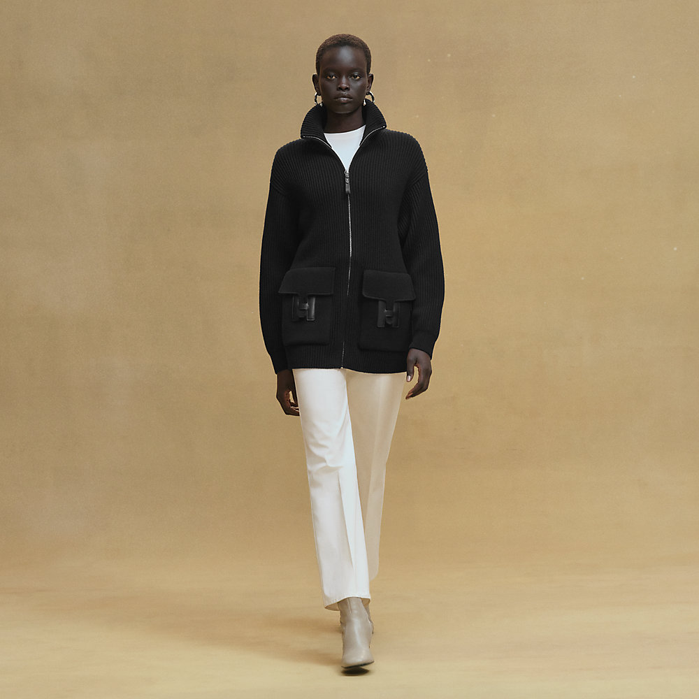 Wool knit jacket - Black | Hermès USA