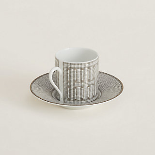 Xícara e pires de café Mosaïque au 24 platina | Hermès Brasil