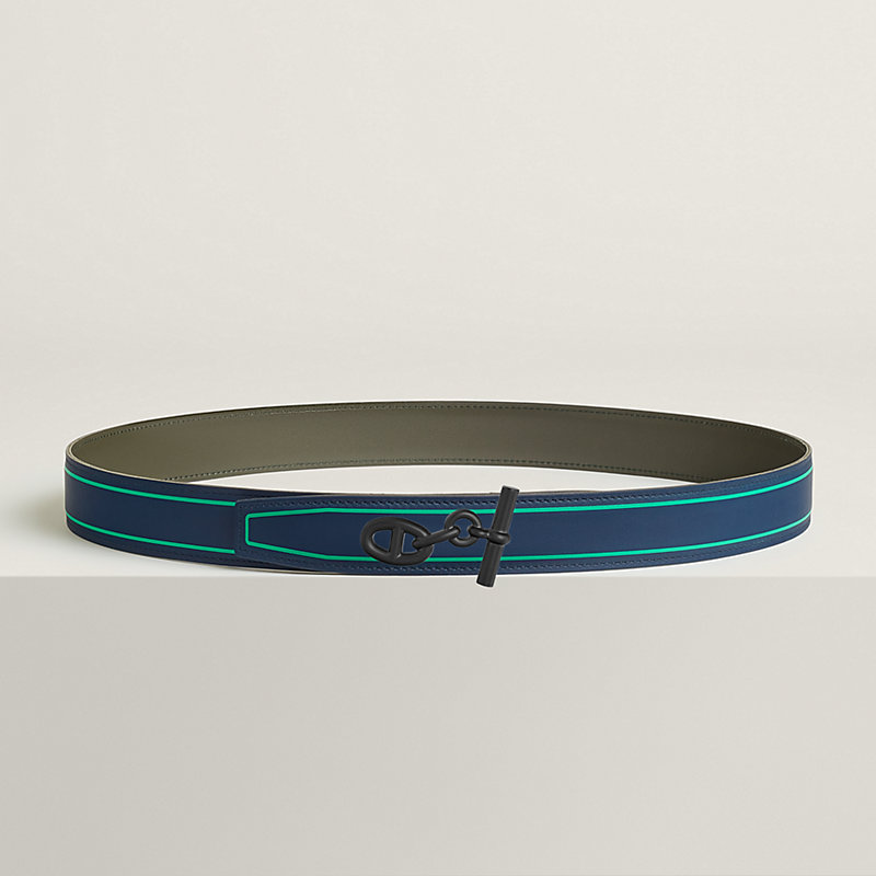 Yachting belt buckle & Contrast reversible leather strap 32 mm