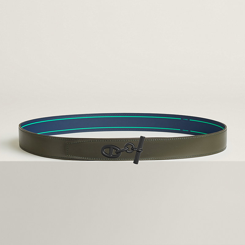 Yachting belt buckle & Contrast reversible leather strap 32 mm