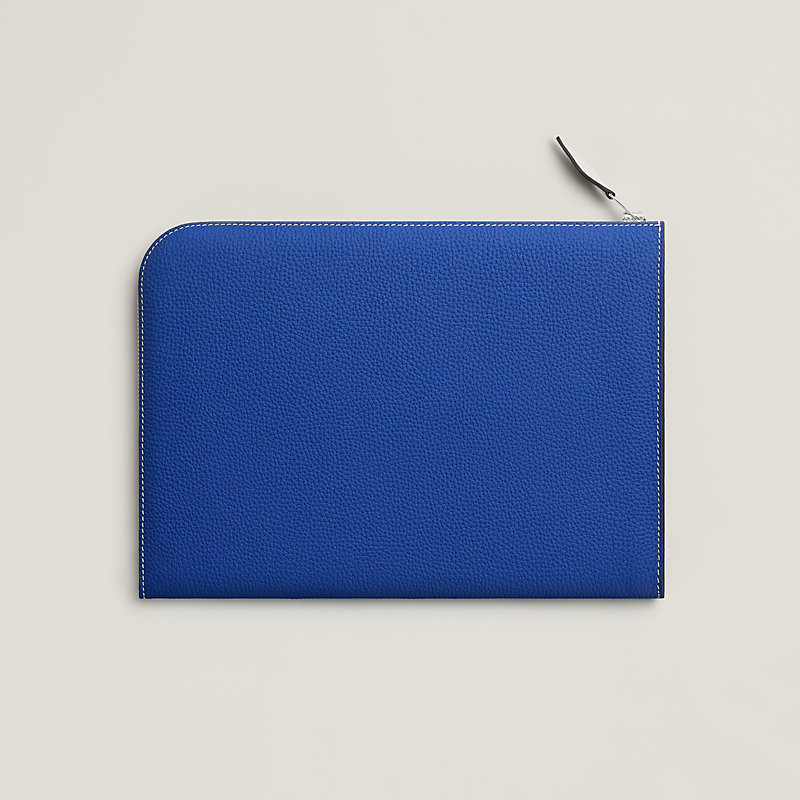 Hermes Blue Nuit Togo Leather Zip Tablet Pouch - Yoogi's Closet