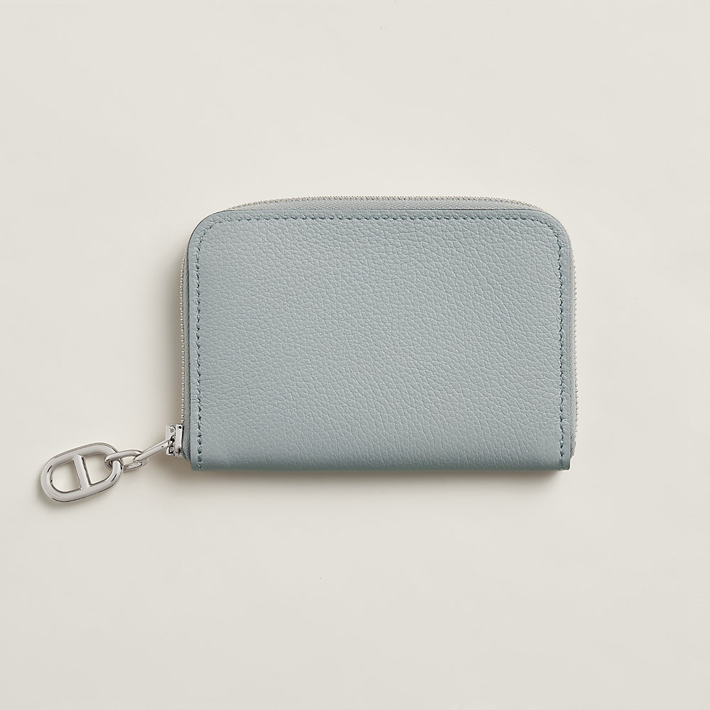 HERMES シルバー レザー ケース Zipengo Chaine d'Ancre Compact card holder - Blue | Hermès Canada