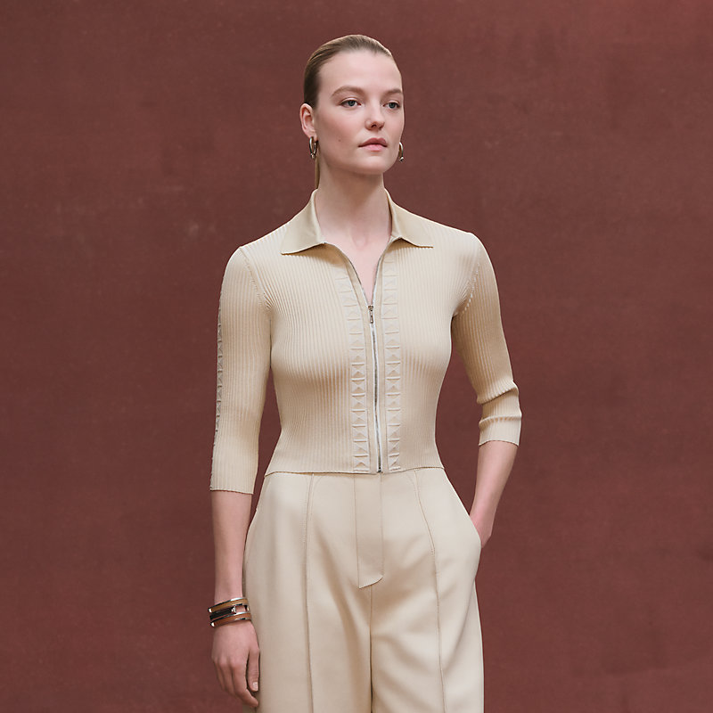 Zipped cardigan - White | Hermès Canada