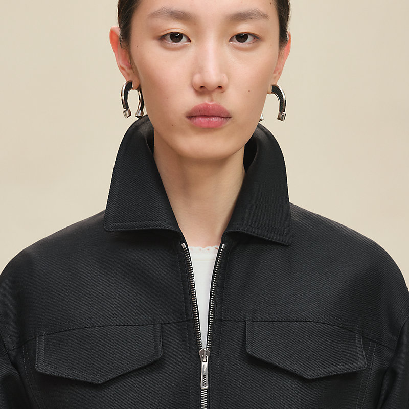 Zipped denim jacket - Black | Hermès USA