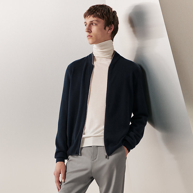 Zipped double collar cashmere jacket | Hermès Canada