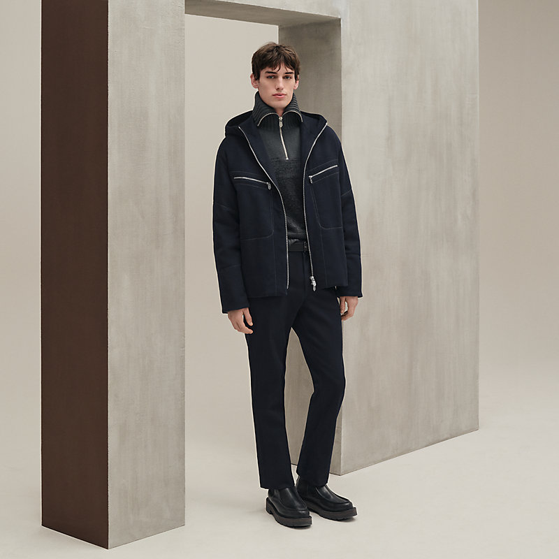 洗練された動きの美学 HERMES Giacca Zip Bicolore ジャケット Zipped hooded jacket | Hermès Macau SAR