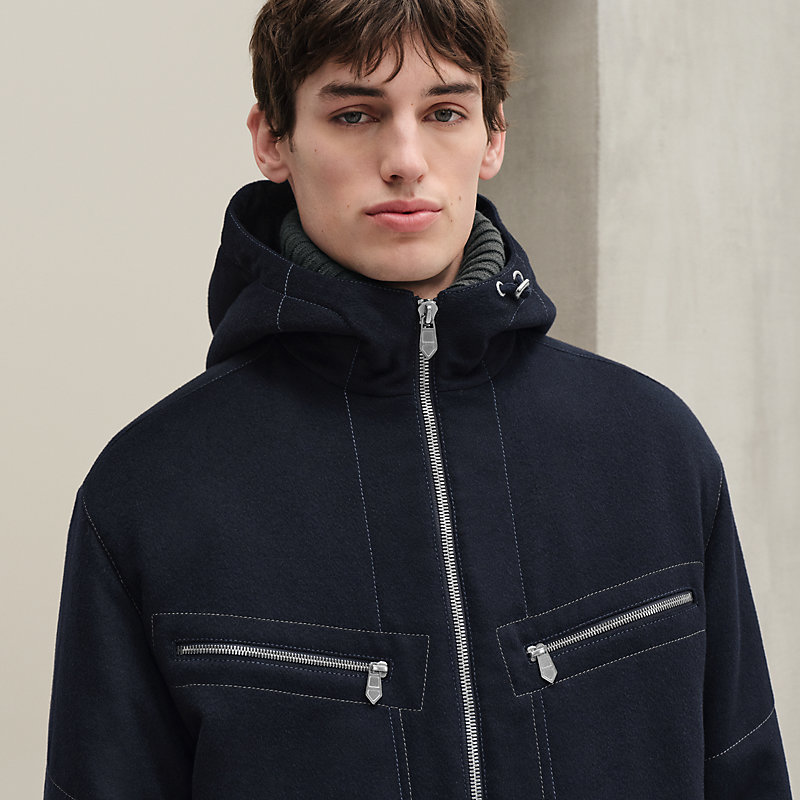 洗練された動きの美学 HERMES Giacca Zip Bicolore ジャケット Zipped hooded jacket | Hermès Macau SAR