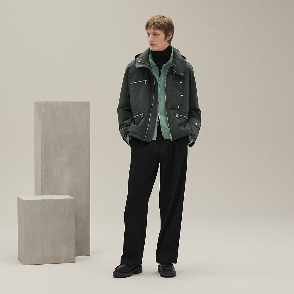 その他 HERMES Zipped hooded jacket with leather detail - Green - 54