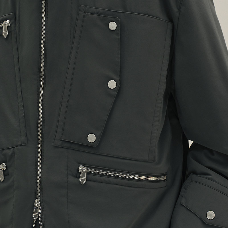 Zipped hooded jacket with leather detail - Green - 54