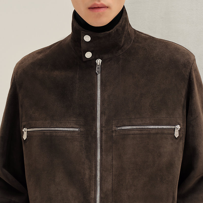 BLACK MOMENT】Suede Minimal Incision Straight Zip-up Jacket Zipped straight cut jacket | Hermès Poland