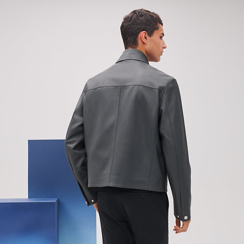 Zipped straight cut jacket with flap collar | Hermès Hong Zipped straight cut jacket with flap collar | Hermès Hong