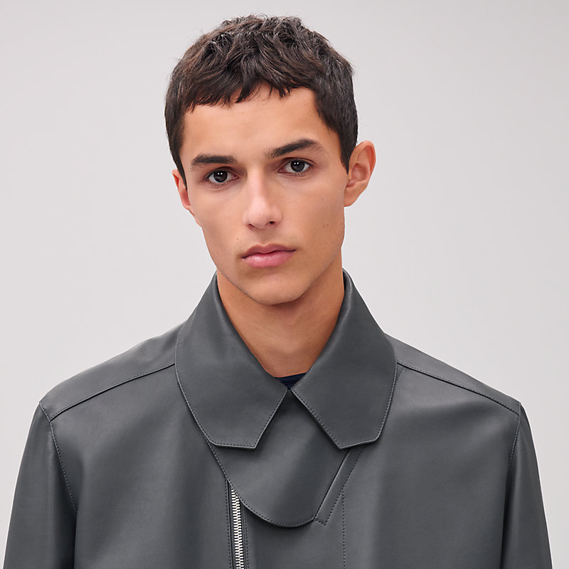 Zipped straight cut jacket with flap collar | Hermès Macau SAR