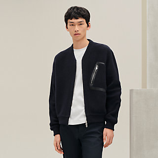 Zipped varsity cardigan with leather detail | Hermès USA