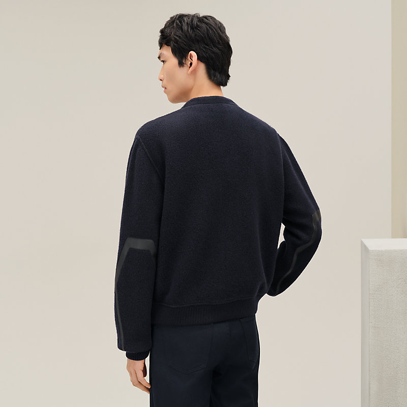 Zipped varsity cardigan with leather detail | Hermès USA