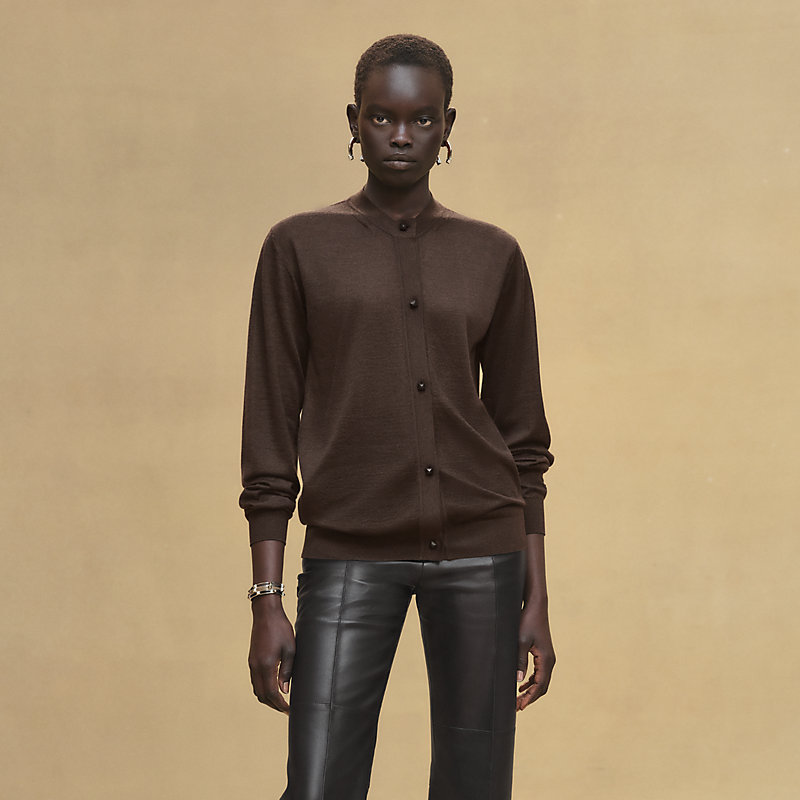 プリメーラHERMÈS ヴァイオリン 楽譜柄 ニットカーディガン 40 HeRIN.CYE | Frill shoulder cardigan (カーディガン ) |SHEL'TTER