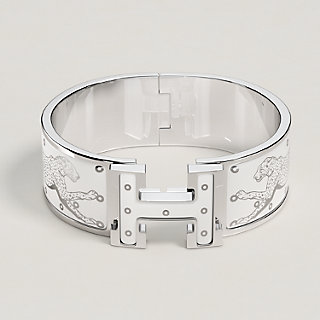 HERMES ブレスレット クリッククラック H シルバー/ライトブルー エルメス HERMES クリックH PM ブルー×シルバー メタル エナメル