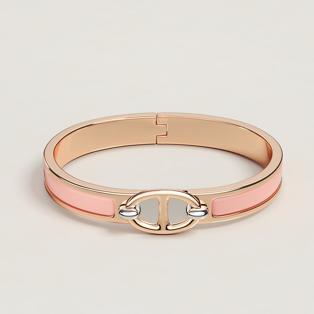 HERMES ピンクエナメルバングル エナメルブレスレット 《パルメット・コンポゼ》 - ピンク