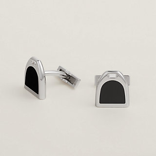 HERMES ブラック ラウンド カフリンクス Cufflinks Hermès Black in Silver Plated - 44844531