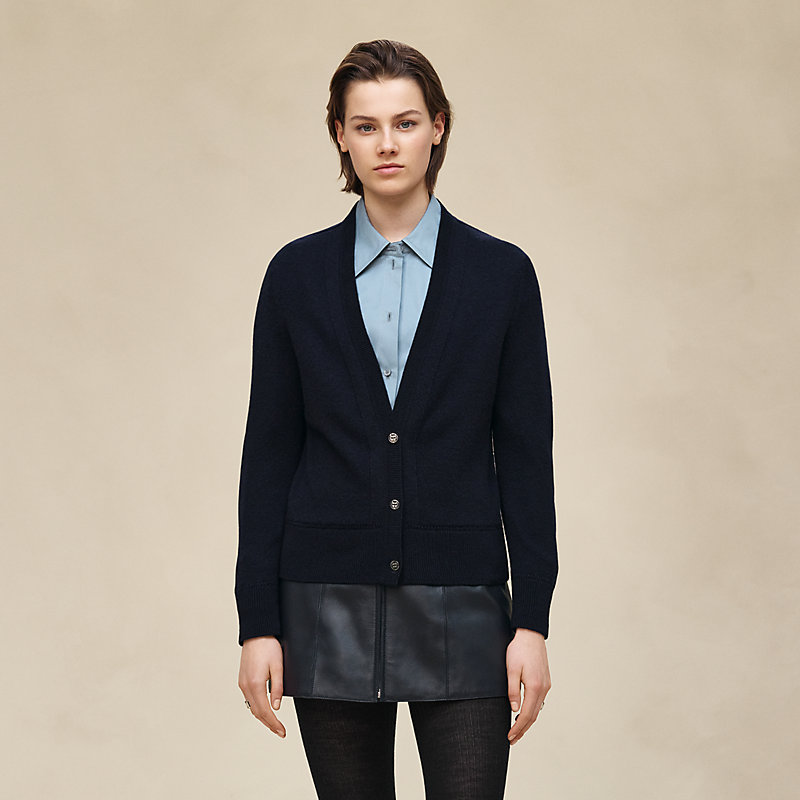 美品　Hermès エルメス アンビエ　ニット　セリエ　カーディガン パープル カーディガン 《ランセーニュ・デュ・セリエ》モチーフ | Hermès