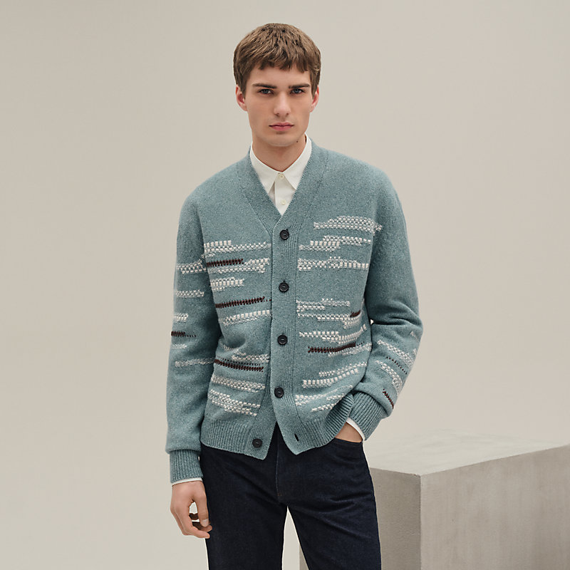 カーディガン-レザーディテール-