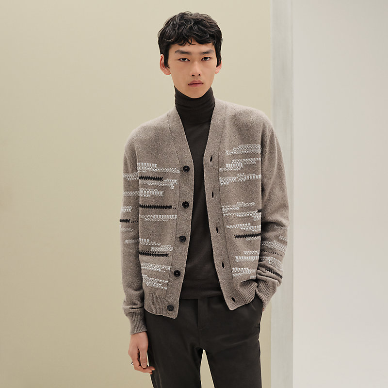 カーディガン レザーディテール - ホワイト - 3XL | Hermès - エルメス