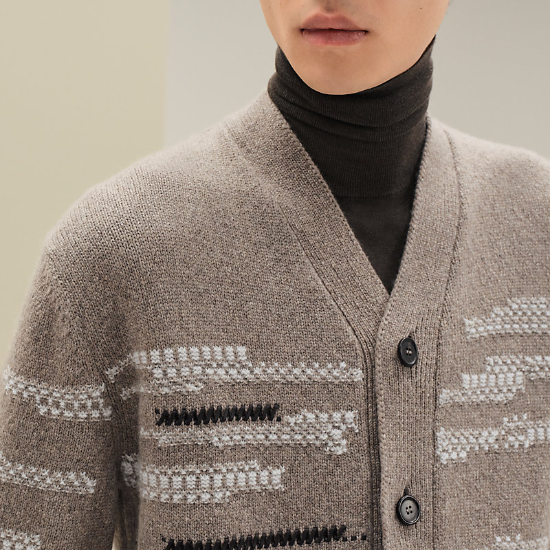 カーディガン レザーディテール - ホワイト - 3XL | Hermès - エルメス